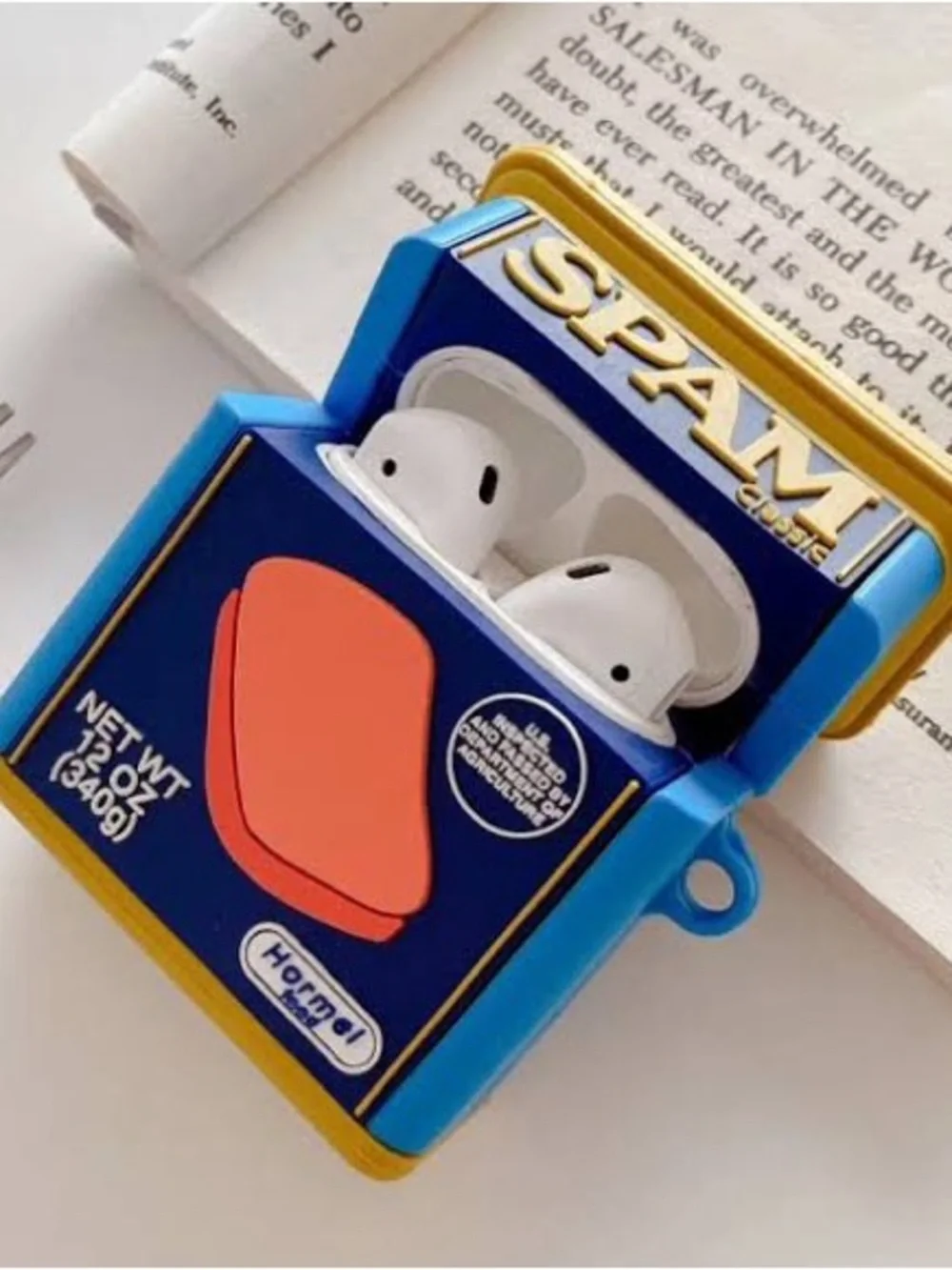 SPAM Can AirPods Case Cover - Blue with Pink Accent